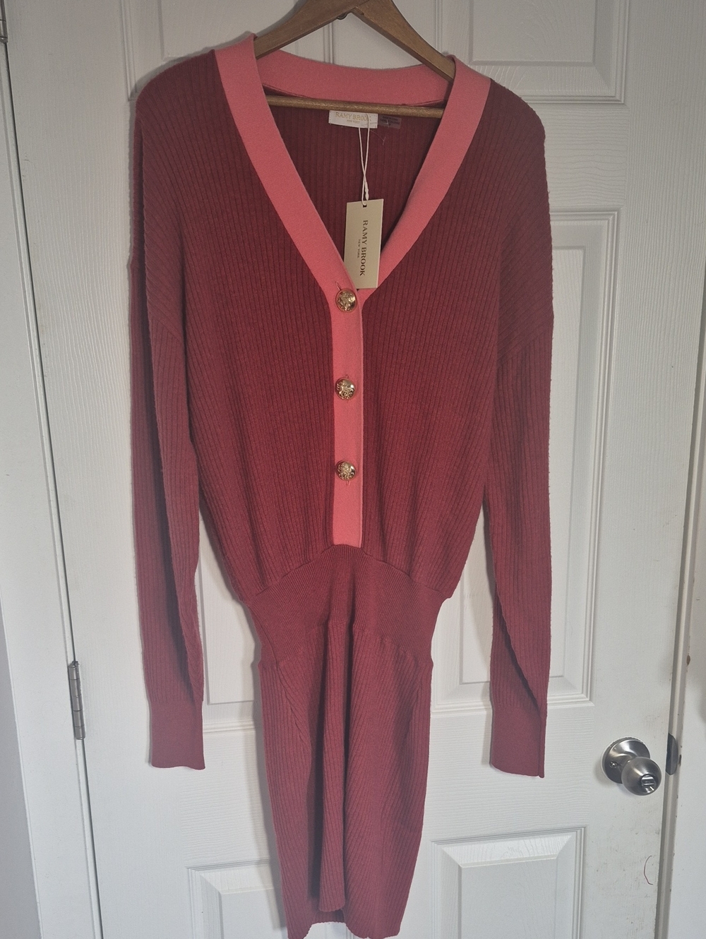 Ramy Brook Ribbed V-Neck Knit Dress